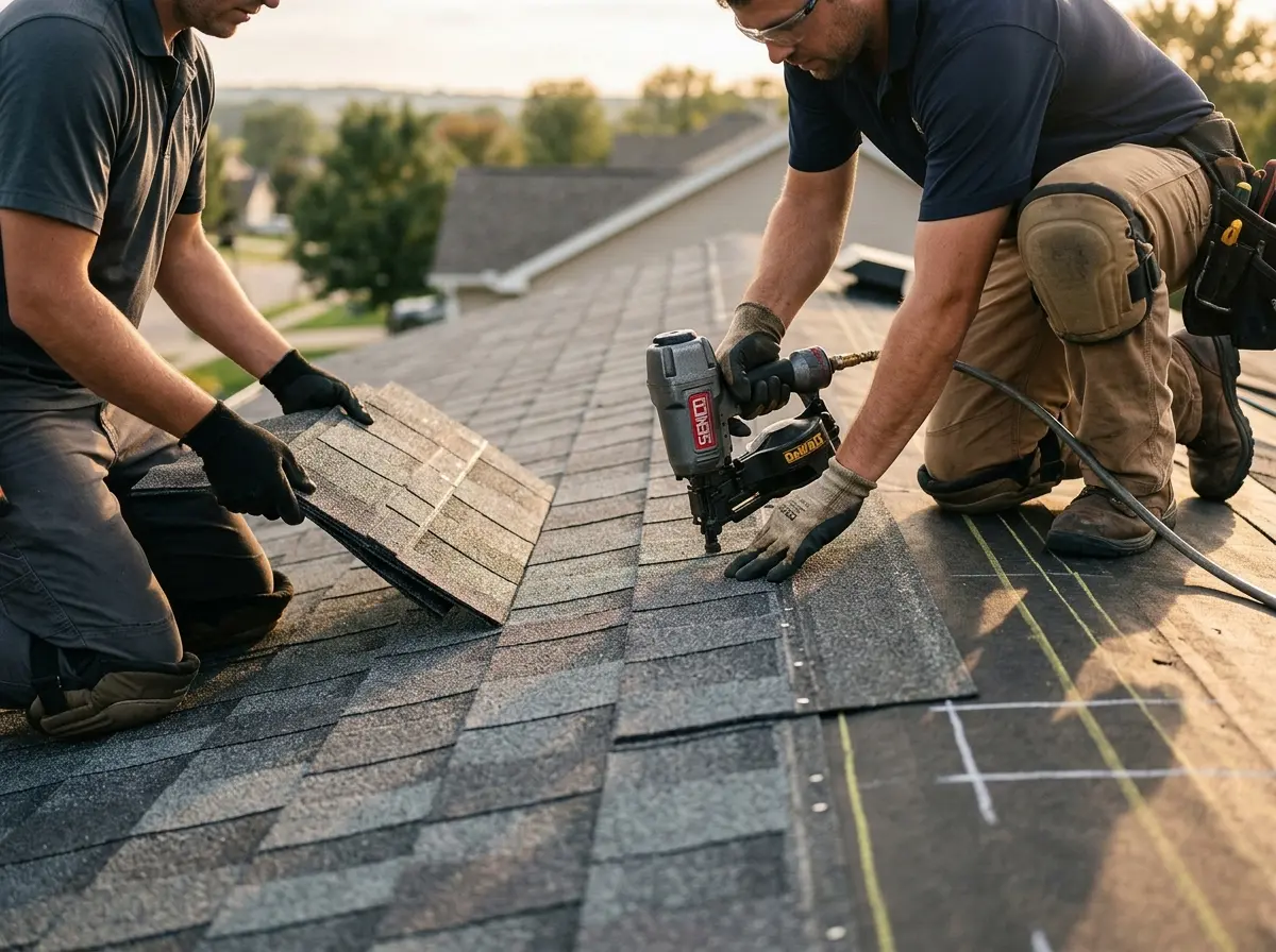 Professional roofer working on a residential roof in West Hanover